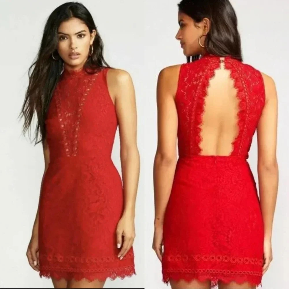 Free People x Saylor Cherie‎ Lace Mini Dress in Red Size Small